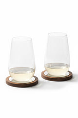 INVOKE Clario High Ball Glasses with tapered design and wooden coasters, set of 2