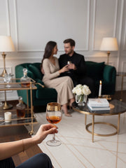 INVOKE elegant gold rimmed wine glasses, clear glass with gold band detail, set of 4.